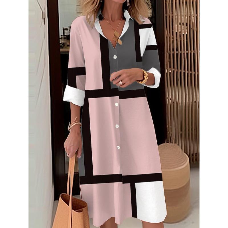 BITCED Fashion Summer Spring Long Sleeve POLO Neck Casual Dresses