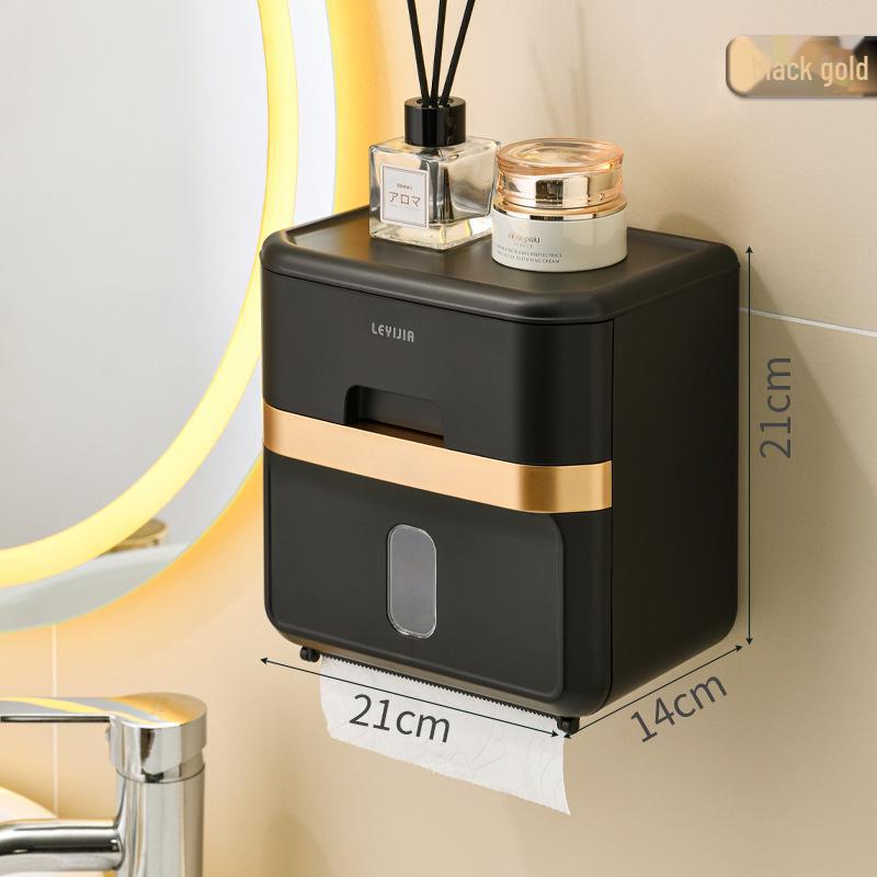 Cream Wall-Mounted No-Drill Tissue Box - Luxury Cream Bathroom Paper Holder & Storage Rack