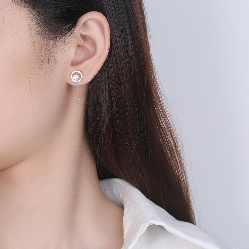 S925 Sterling Silver Round Hollow Stud Earrings Fashion Female Earrings Ornament Trendy Temperament Stud Earrings