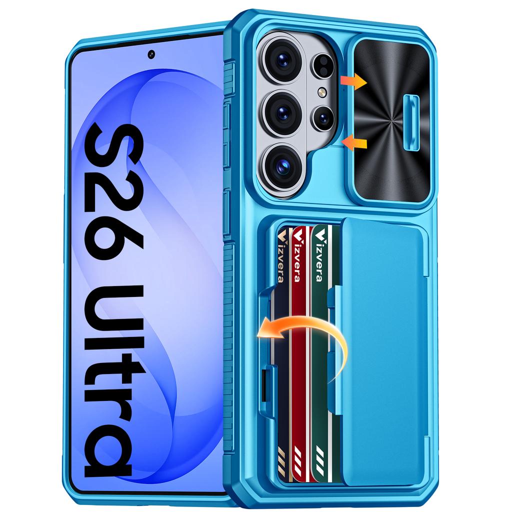 Avec Porte-Cartes, Cache-Objectif Coulissant et Support pour Étui de Téléphone Samsung Galaxy S26 Ultra, Étui Portefeuille Anti-Chute en PC+TPU - Rose Clair