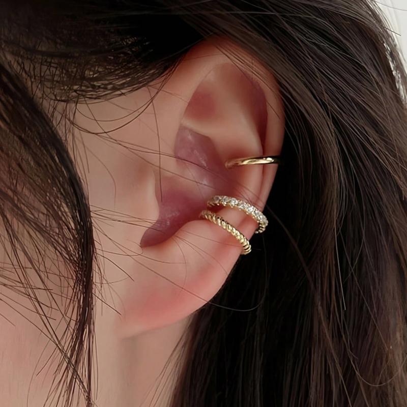 1 Set 3pcs Minimalist Vintage C-Shaped Rhinestone Clip-On Earrings, Suitable for Women Daily, Festivals and Banquets