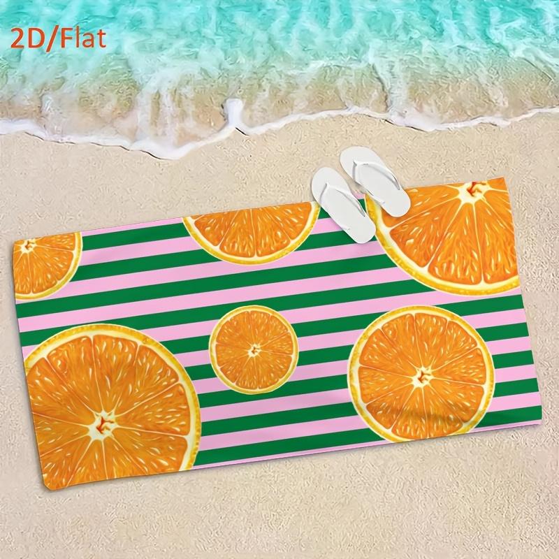 1pc 2D Flat Orange Slice Beach Towel Fruit Print Pink Green Stripes Design Quick Dry Soft Microfiber Bath Towel For Women Summer