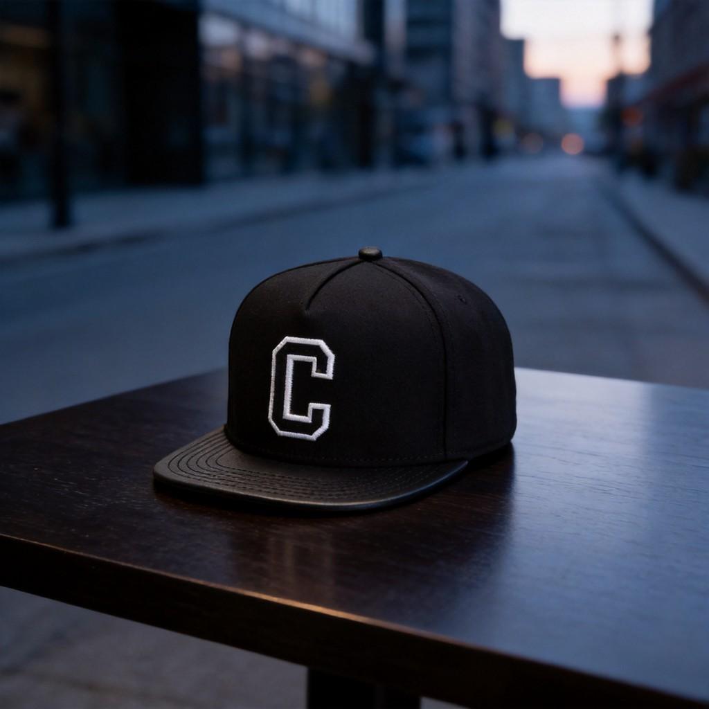 Black Letter C Baseball Cap With Wide Brim And Airflow Design For Outdoor Activities And Daily Use