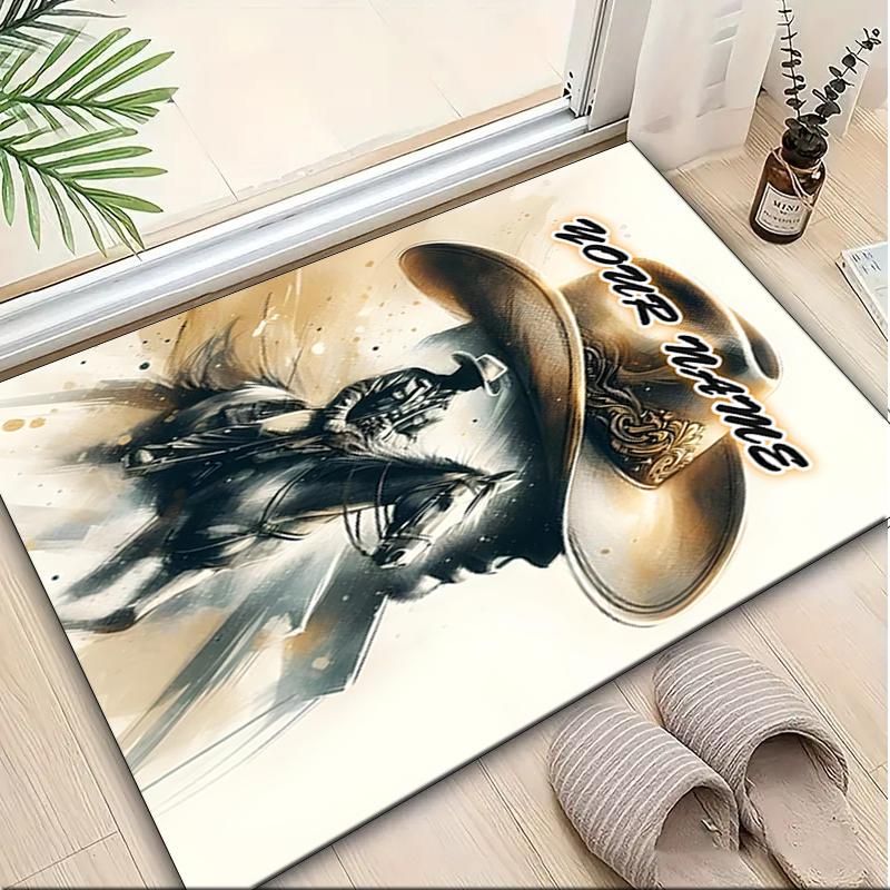 1PC Custom Name Rodeo Legend: Cowboy Spirit Theme Floor Mat Ideal for Living Room, Game Rooms, Office, Bedroom,Floor Mat Playful Design