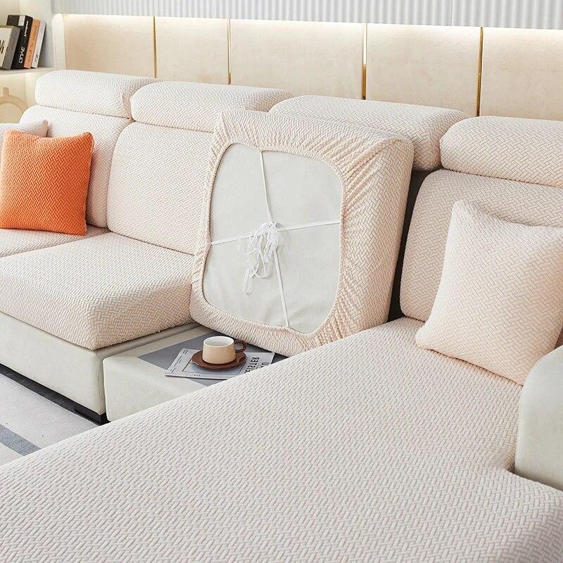 Capa de almofada de sofá de pelúcia jacquard grossa chalse capa de almofada de encosto longo protetor elástico para capa de sofá de 1/2/3/4 lugares