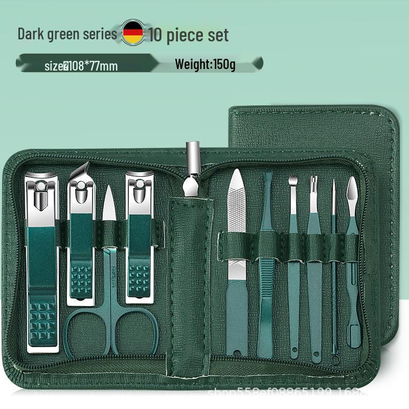 Dark Green 35-Piece Nail Clipper & Manicure Set with Zip Bag