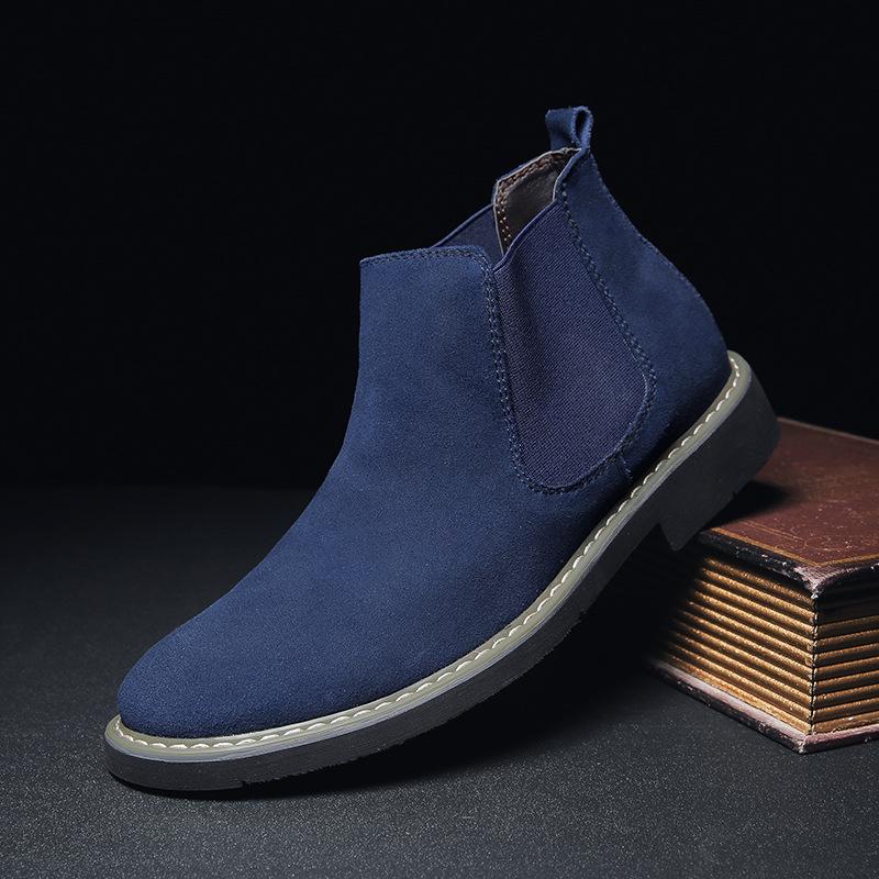 Autumn and Winter High Shoes Men's Large Size Velvet Cotton Shoes Leather Boots Short Boots Snow Boots Martin Boots Men's Genuine Leather Chelsea