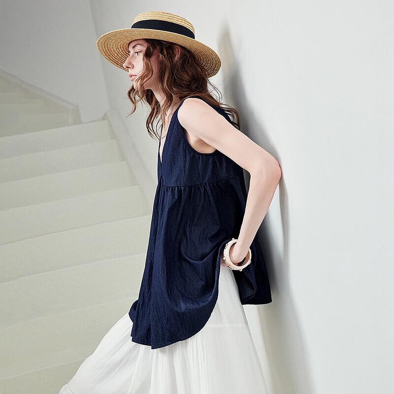Chuyu Women's 2026 Summer Sleeveless Pleated Babydoll Blouse