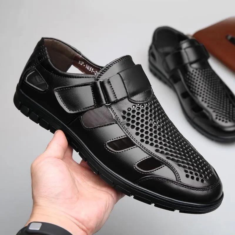 Sommer Herren Business Casual Leder Spitze Loch Hohl Mesh Arbeitssandalen