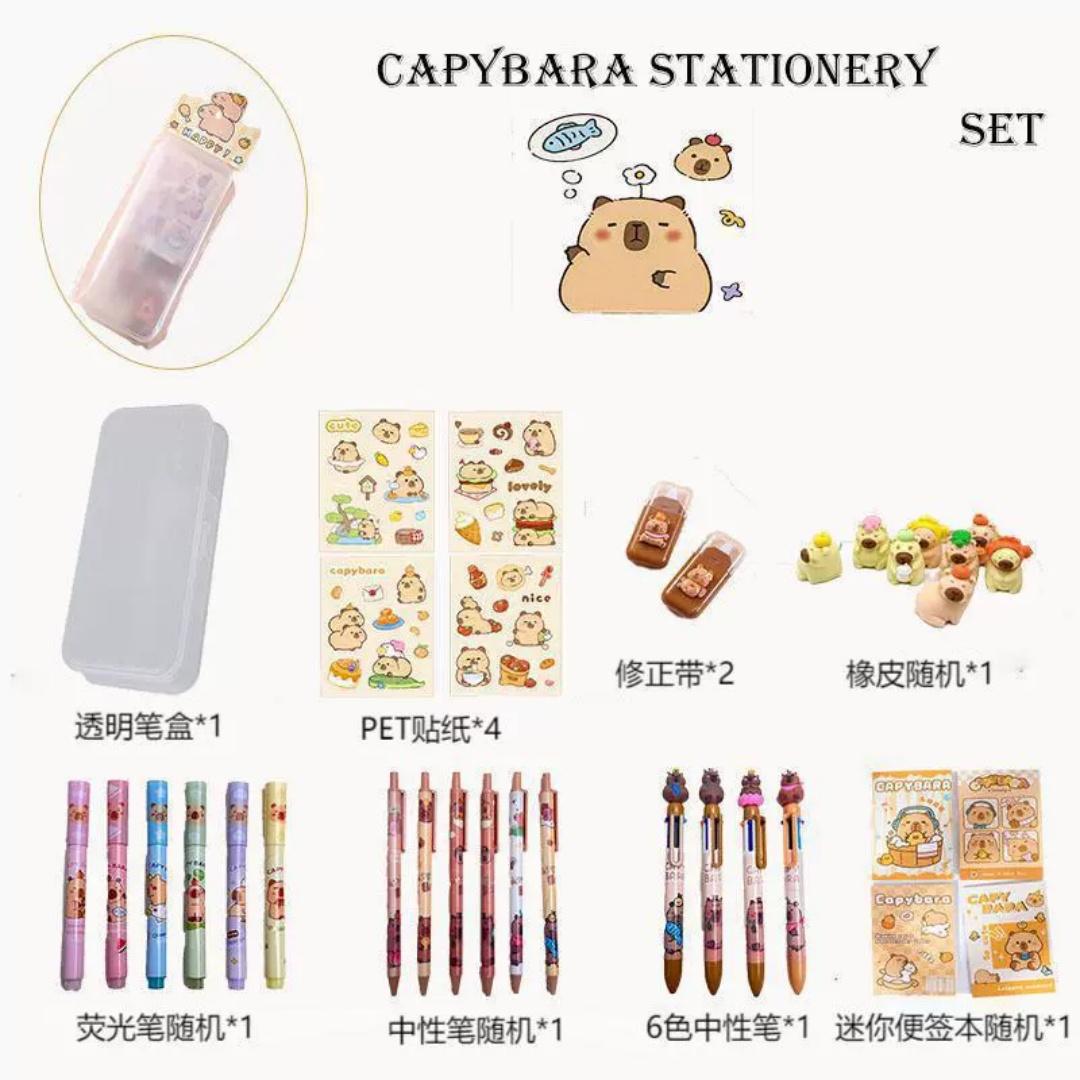 Cute Capybara Stationery Set Student Pencil Case Writing Pens Sharpener Prize Stationery Stationery Gift Box Learning Supplies
