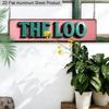2D Flat 1pc Vintage British Humor Aluminum Sign "THE LOO" with Distressed Pink Background & Green Letters 15.7x3.94 Inch, Retro Metal Wall Plaque for