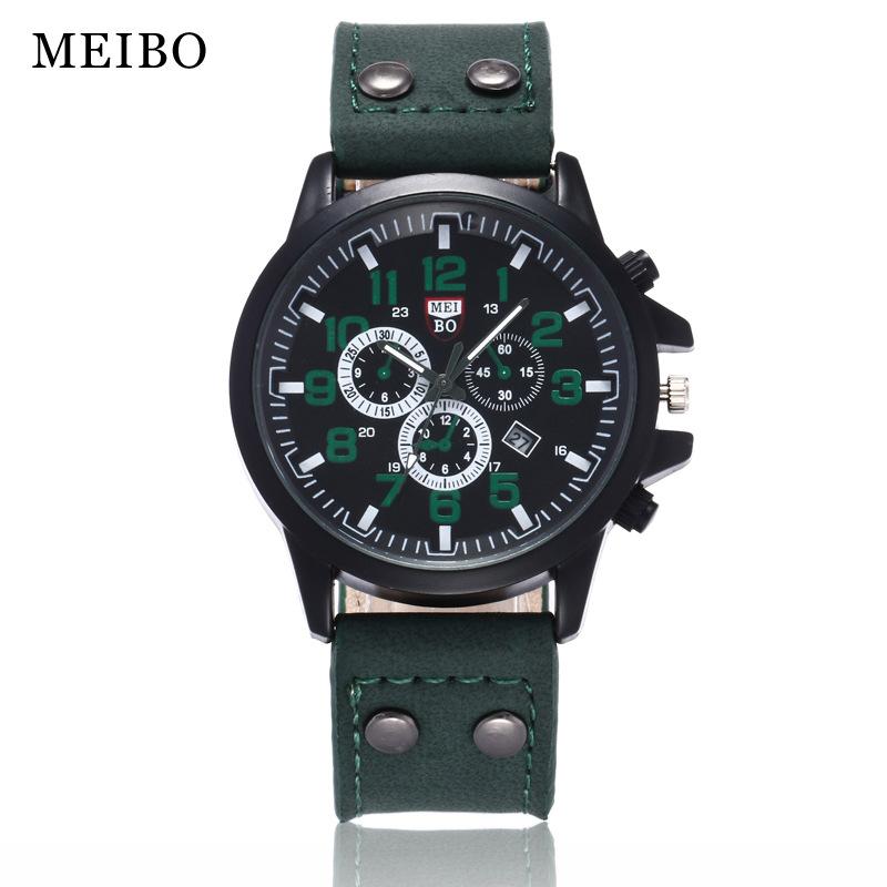 Frosted Leather Belt Calendar Casual Three-Eye Digital Scale, Business Men S Quartz Watch Large Surface