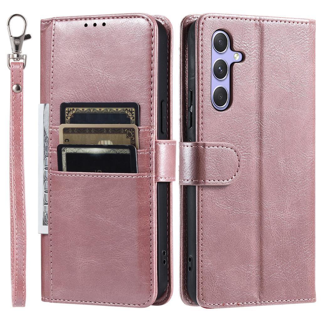 For Samsung Galaxy A37 5G Case 6 Card Slots PU Leather Anti-Fall Phone Cover with Wrist Strap