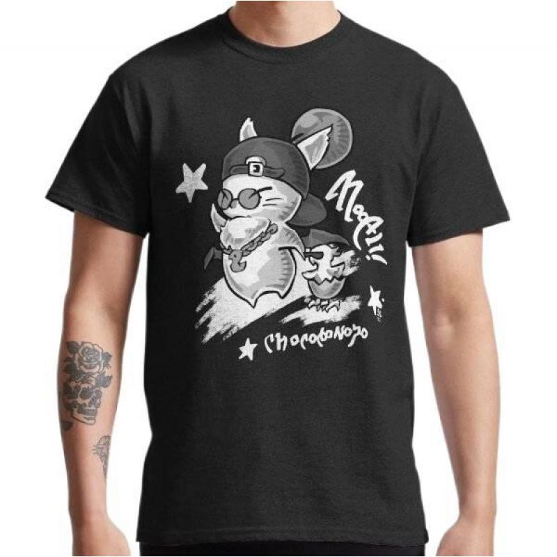 Final Fantasy Moogle  Chocobo Gift t shirt for RPG gamer 100 cotton tee Mens Short Sleeve Graphic Clothes All size tops S