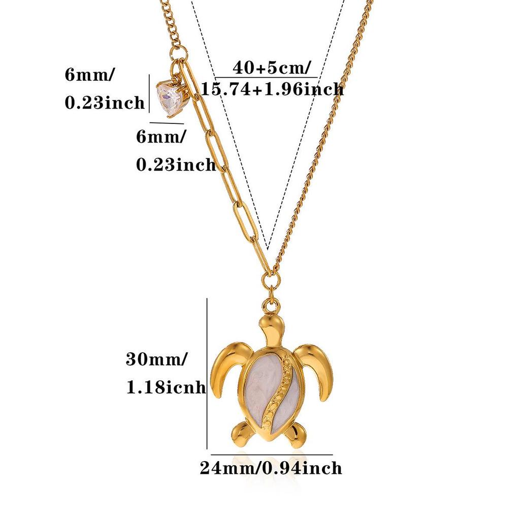 Stainless Steel Ocean Heart Turtle Pendant Necklace - Cute & Fade-Resistant