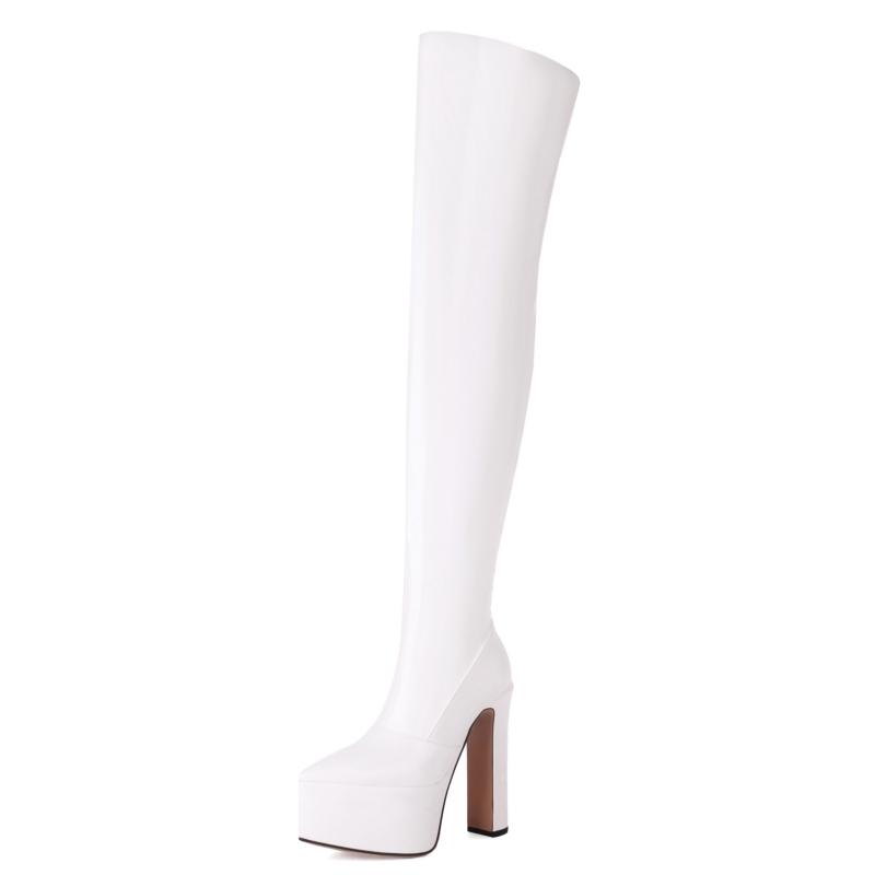 

Elastic Over the Knee High Boots Women Sexy Block Heels Party Dance Winter Shoes Ladies Gold Silver Red Thigh High Boot Big Size 37 білий