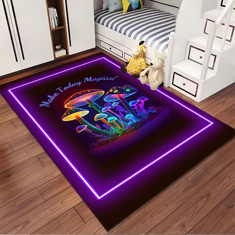 "Colorful Neon Mushrooms Art Design Rug - Non-slip Rug Suitable for Living Room and Bedroom Sofas"