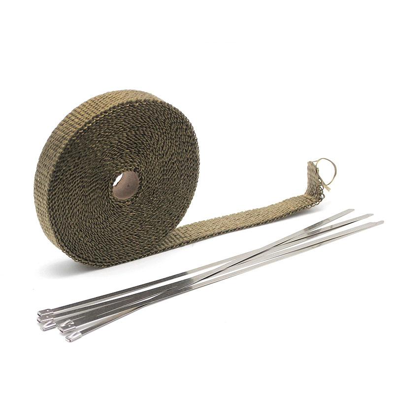 ZSDTRP 25mm*5/10/15M Titanium Exhaust Heat Wrap Roll for Motorcycle Fiberglass Heat Shield Tape with Stainless Ties