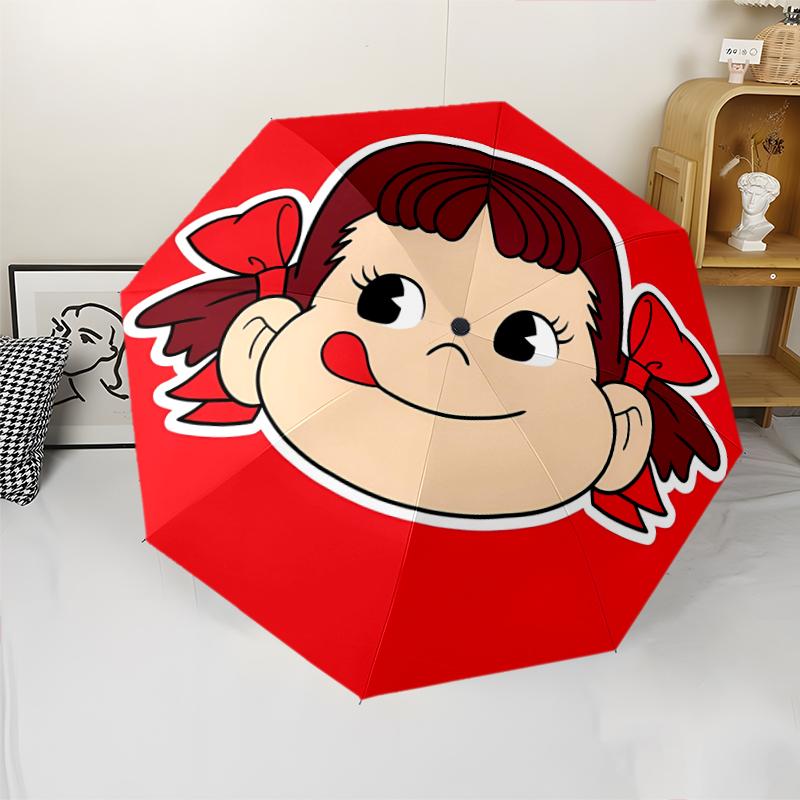 Peko Chan Print Automatic Umbrella, 8 Rib Iron Frame, Plastic Handle, Suitable for Outdoor Travel &Daily , Ideal Gift