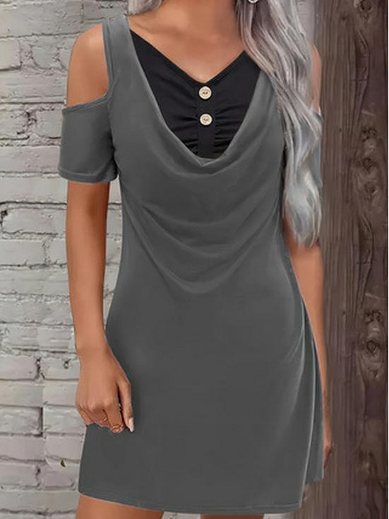 

2025 Spring/Summer European & American Women s Solid Color Patchwork Off-the-Shoulder Casual Dress 5XL серый