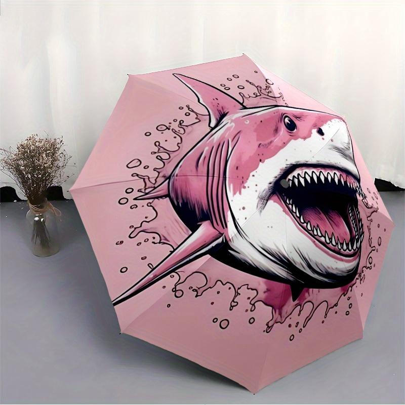 1pc Shark Pink Automatic Folding Umbrella, 8-Rib Sturdy Canopy, Portable Travel Umbrella for Outdoor Use