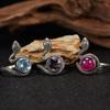 S925 Sterlingowe Srebro Naturalny Ametyst Topaz Kocie Oko Kolorowy Skarb Tajskie Srebrne Pierścionek Wąż Hipster Osobowość Przesadzony Otwarty Pierścionek
