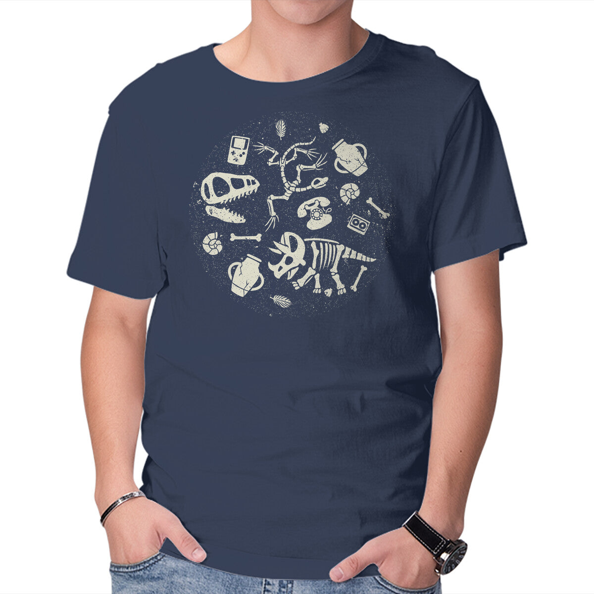 Unisex Crew Neck T-Shirt Dinosaur Fossils Graphic Short Sleeve Casual Tee L