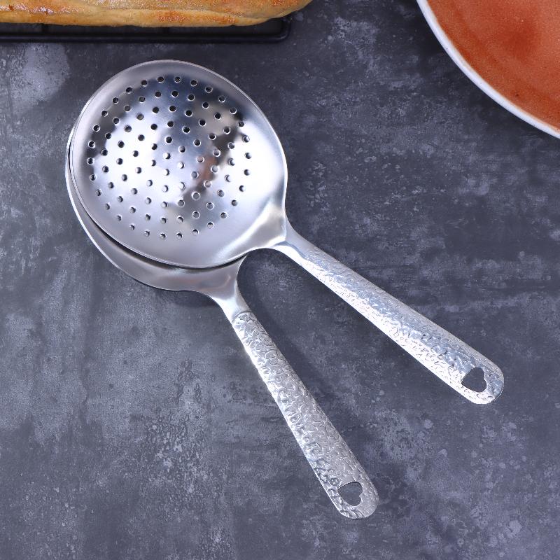Household Rice Vermicelli Flour Spoon Stainless Steel Short Handle Soup Spoon Leaky Restaurant Shared Vegetable Spoon
