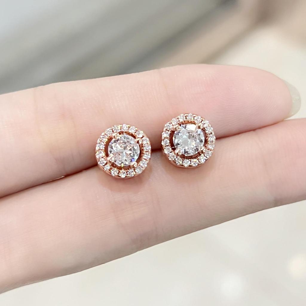 Korean Full Pave Zircon Hypoallergenic Round Stud Earrings