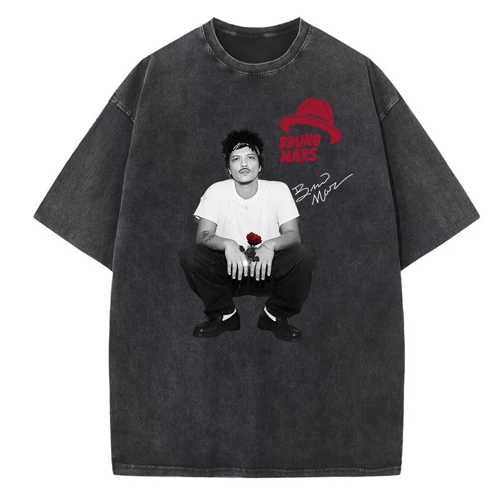 Fashion Hip Hop Clothes Bruno Mars The Romantic Tour 2026 Gewassen Oversized Y2k T-shirt Mannen Vrouwen Hip Hop Korte Mouw Casual Los T-shirt Dames Heren Kleding XXL zwart