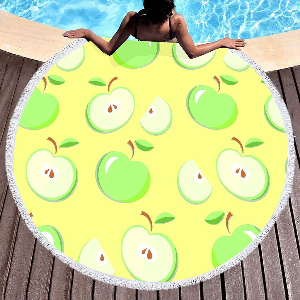 Apple Round Beach Towel Cartoon Fruit Print Beach Blanket Soft Microfiber Quick Dry Towel for Men Women Swim Pool Sport Picnic