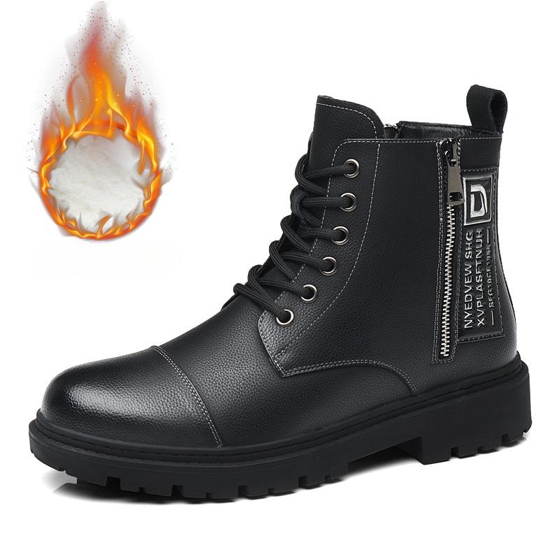 Fashion Autumn Winter Cow Leather Boots for Men Fashion Casual Soft Sole Platform Shoes Male Designer Retro Black Zipper Work Boots Men