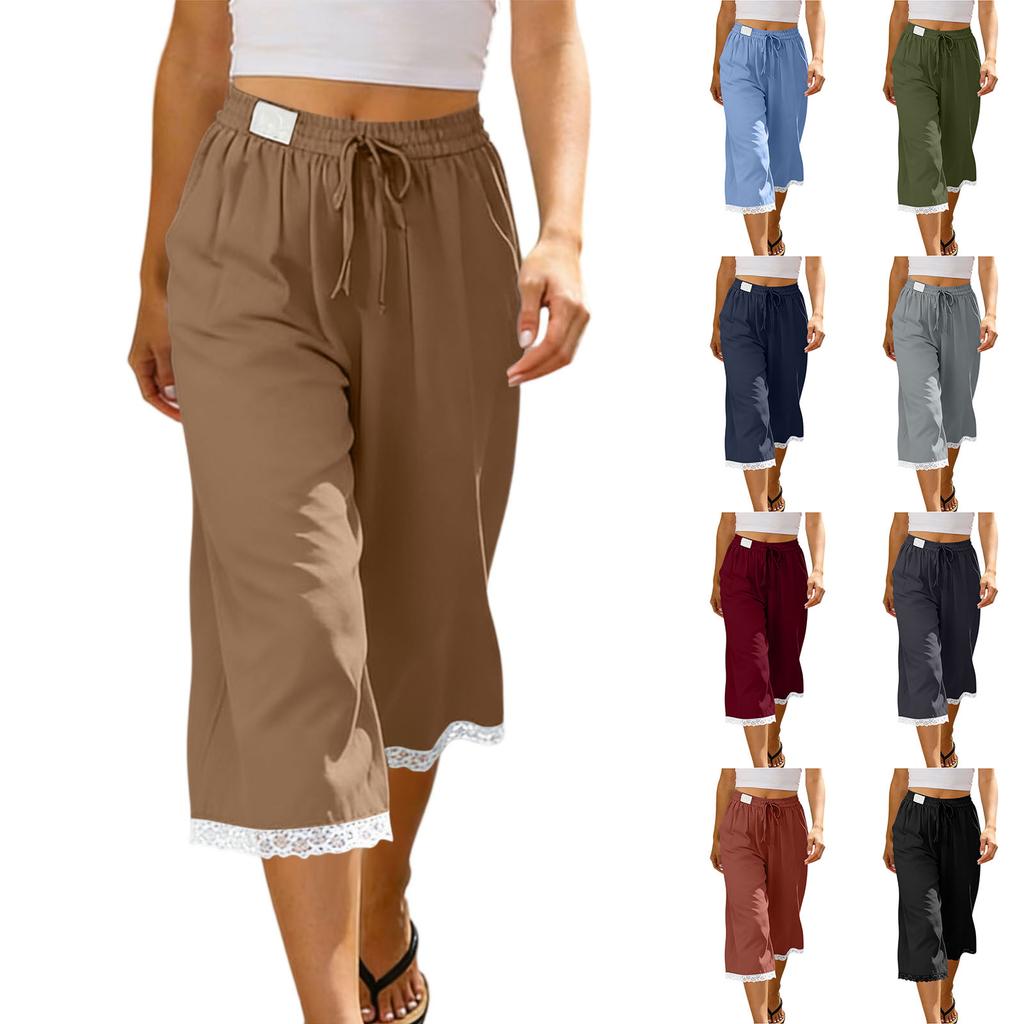 Women's Fashionable Wide-Leg Beach Cropped Pants, Loose-Fit Casual Pants