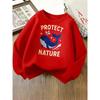 European Sizes Protect Nature Whale Ocean Girls' Fashionable Crewneck Sweatshirt, Western Top, Children's Long Sleeved Casual Tee