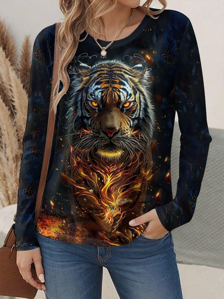 Autumn Leopard 3D Print Long Sleeve T-Shirt Women's Casual T-shirts Fashion Oversized Tops Y2K Tees Streetwear Female Clothing
