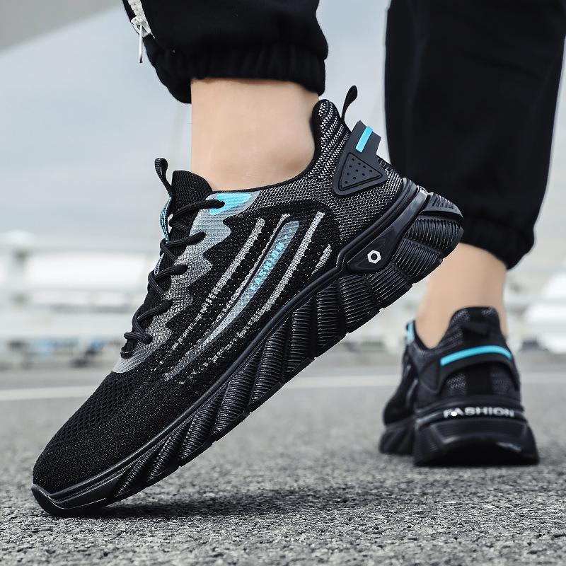 Four Seasons Men's Large Size Sneakers Rubber Wear-resistant and Non-slip Full Palm Fly-woven Lightweight Running Shoes Trendy Men's Casual Shoes