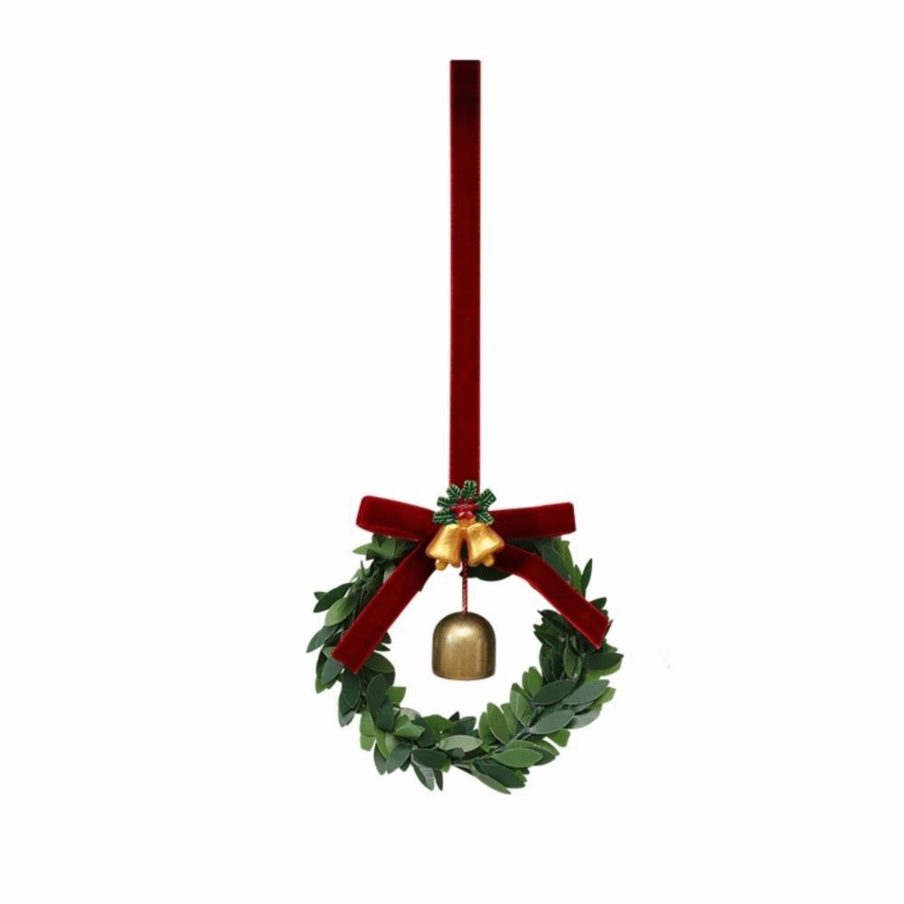 Artificial Green Leaves Christmas Bell Pinecone Christmas Decorations Xmas Wreath Pendant Christmas Gift Velvet Bow