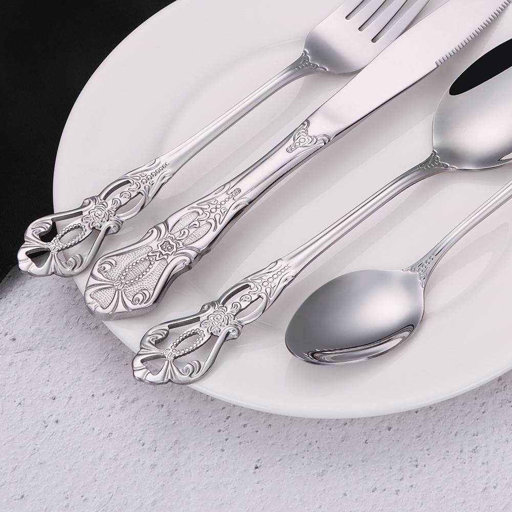 6/24/30 Pieces Sliver Cutlery Set Stainless Steel Tableware Western Luxury Dinner Set Mirror Elegant Fork Spoon Flatware4
