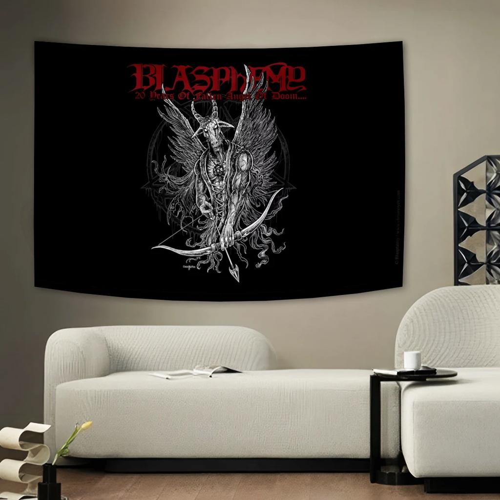 Blasphemy Dark Metal Style Tapestry Home Decoration Gothic Goat Demon Wall Hanging Bedroom Living Room Heavy Metal Dark Art