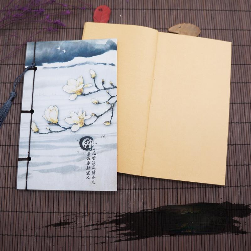 

17*11 см винтажный блокнот в китайском стиле Lotus с кисточкой, пустой крафт-портативный мини-блокнот для рукоделия 02