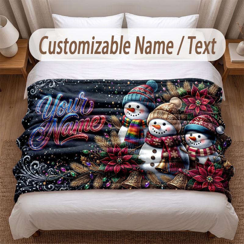 Christmas Theme Soft Blanket Personalized Custom Name Text Print Warm Blanket Home Sofa Bedroom Decor