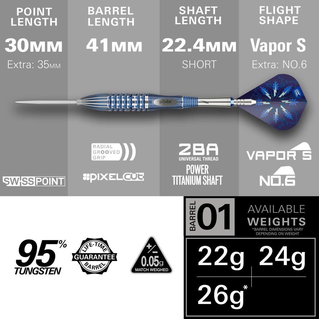 TARGET POWER 9FIVE Gx2 Swiss Point Steel 24g Phil Taylor Model Darts Barrel Set Darts, (190491),