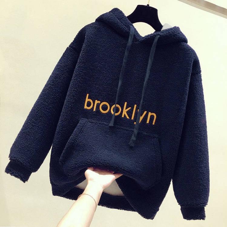 Women's Casual Pullover Fleece Sweatshirt Loose Thick with Pocket Fashion