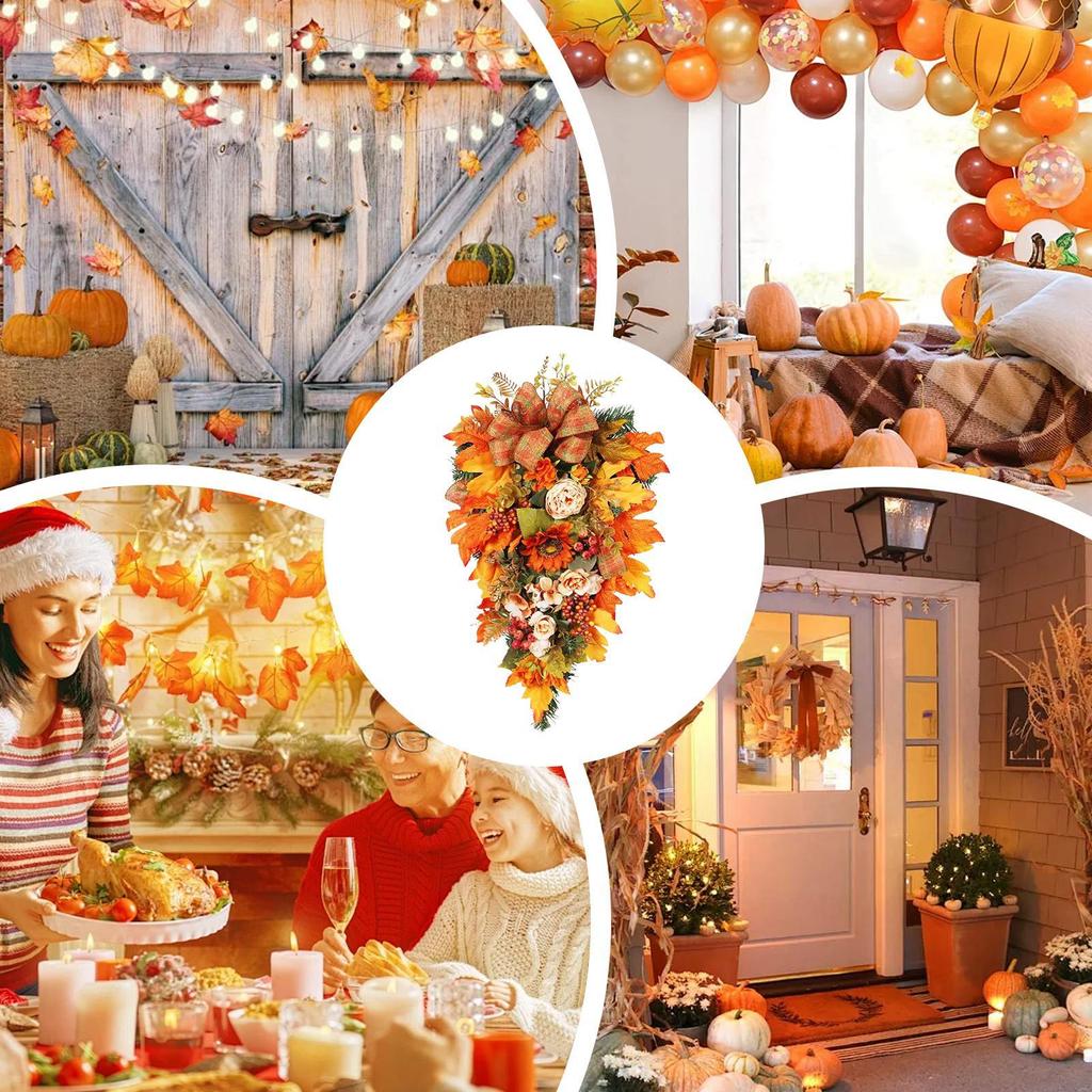 Fall Swag For Front Door Flower Maple Berry Teardrop Swag Hangable Wreath Decorations For Holiday Decorators Office Apartment