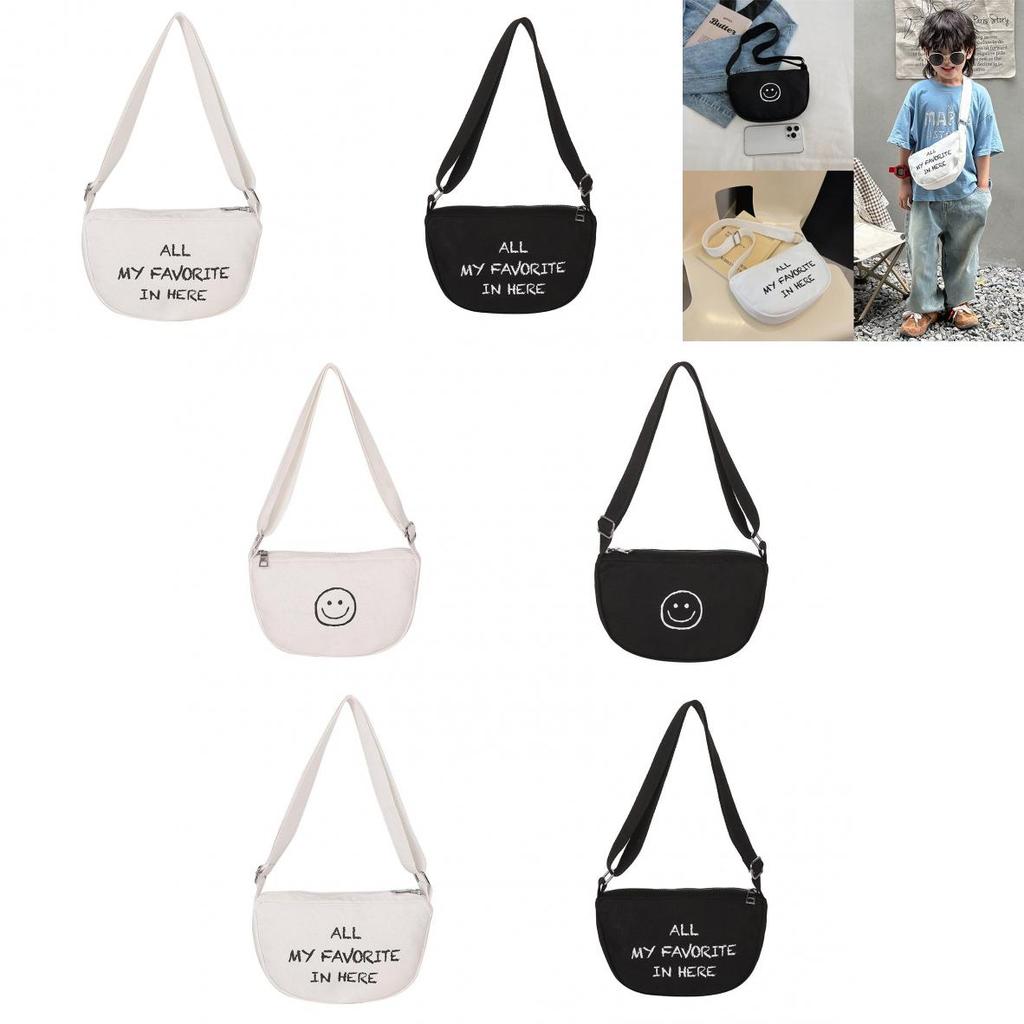 Kids Canvas Satchel With Letter And Smiley Face Print Design For Kindergarten