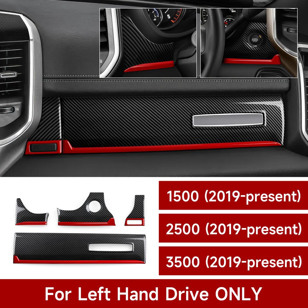 MOB2  For Dodge RAM 1500 2500 3500 2019-2026 Car Center Console Dashboard Panel Cover Carbon Fiber Red Line Interior Sticker ABS Trim