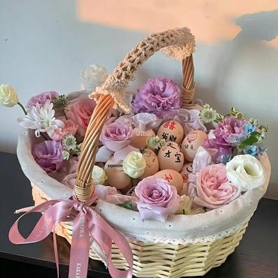 Handwoven Rattan Egg Basket for Floral Arrangements: Ideal Gift for Besties and DIY Projects