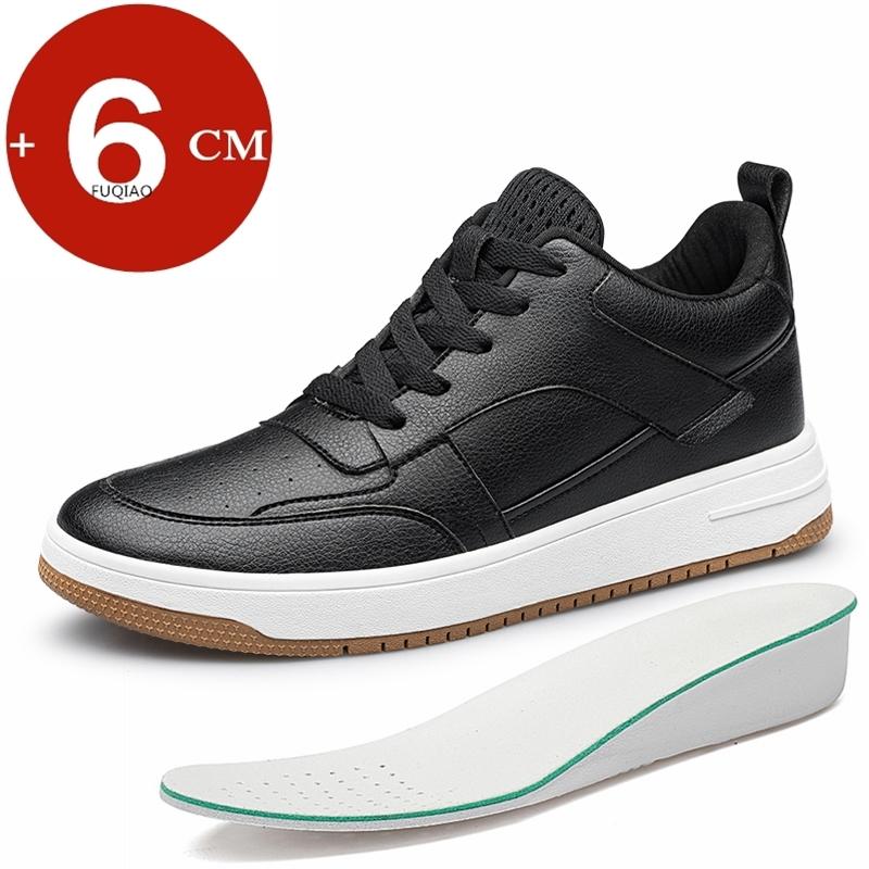 Men's Genuine Leather Elevator Casual Shoes Breathable Black/White Height Increasing Sneakers Sports 6cm Tall Shoes