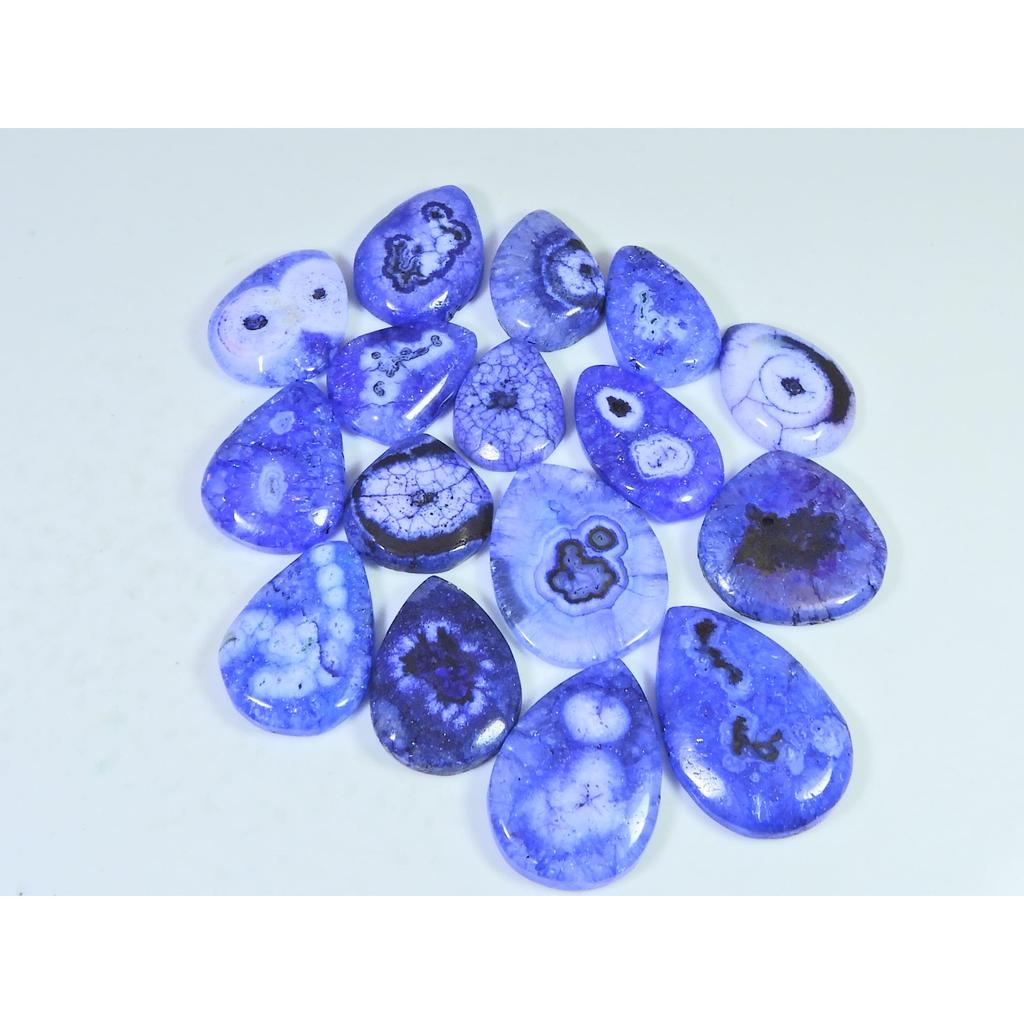 255Cts.Color Enhanced Blue Solar Cab Agate Pear Loose Gemstone 16Pcs Lot C-2135