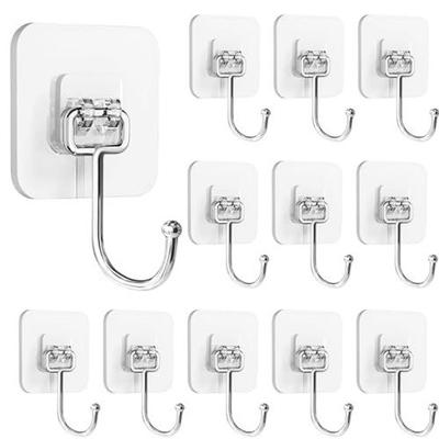 Wall-mounted Hook Adhesive Strong No Drilling - YOKELLMUX Large Load Capacity 25KG Holes Damage Residue Waterproof Moisture-proof Rust-proof 12 Pieces